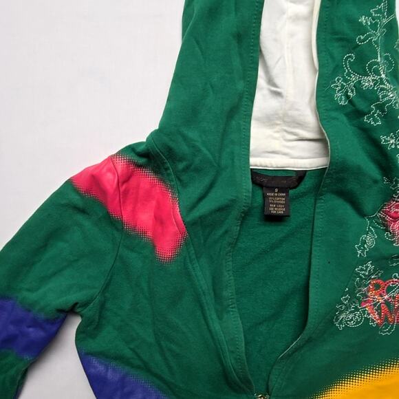 Rocawear Women's Hoodie Green Multicolor Graphic Zip Up Small Streetwear Y2K - Picture 7 of 13